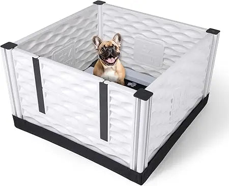 Small Padded Dog Whelping Box with Rails, Puppy Supplies, Black Pad, 28x28x18 Inches