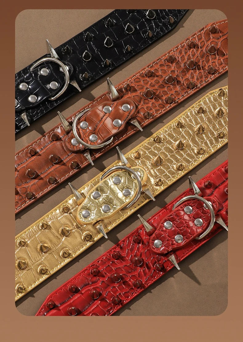 Luxury gold dog collar, handmade leather dog collar, PU leather pet collar, medium to large dog walking leash