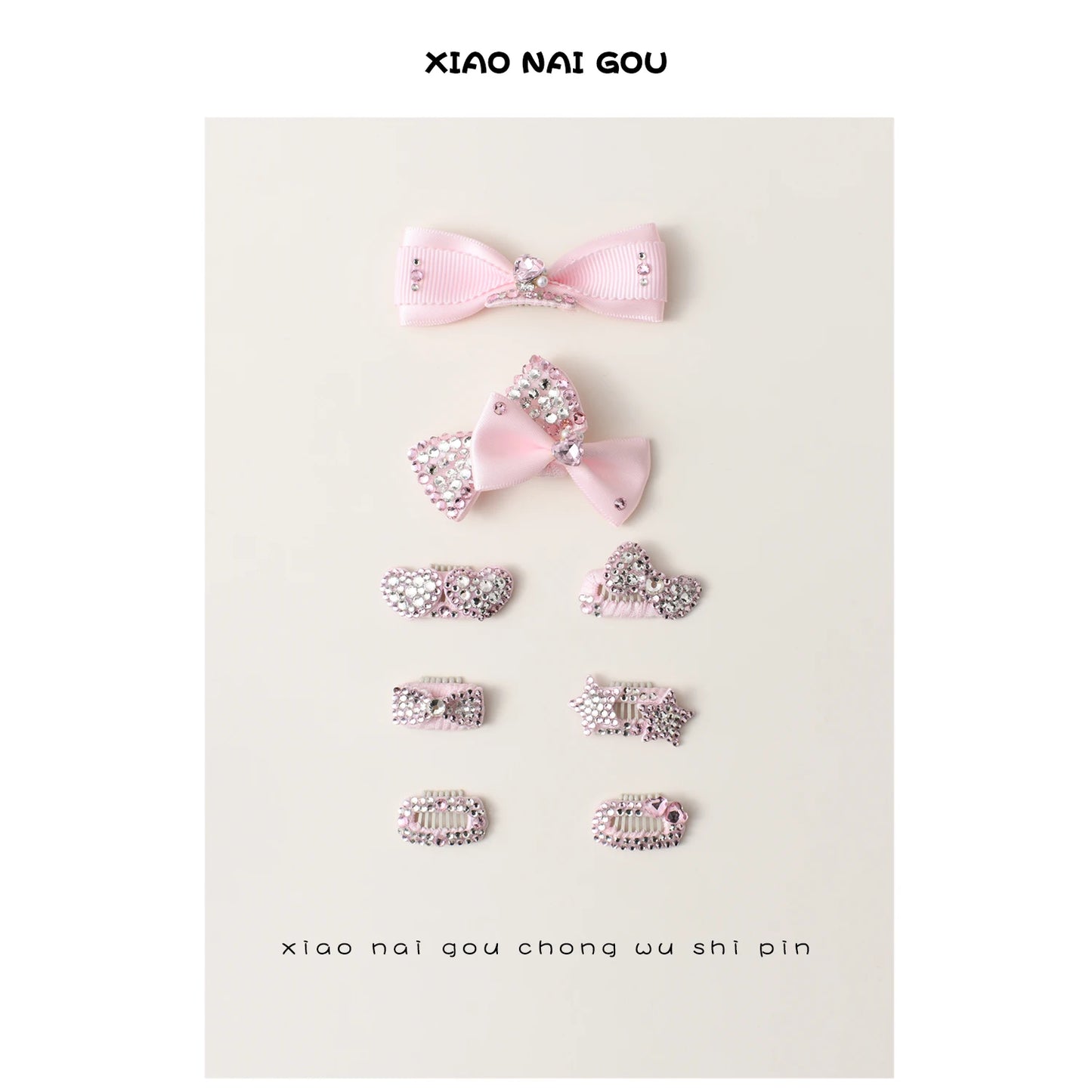 Luxury Pink Series Pet Dog Head-wear Supplies Fine Handmade Crystal Heart Bow Hairpins For Puppy Dogs Cute Hair Clips Jewelry